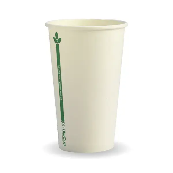 BIOCUP 12oz (80mm) SINGLE WALL WHITE GREEN LINE