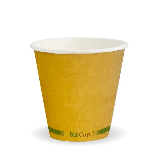 [BIOBCK8GS90] BIOCUP 8oz (90mm) SINGLE WALL BROWN GREEN STRIPE