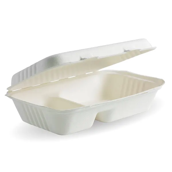 [BIOBHL962] BIOPAK BIOCANE CLAMSHELL 2 COMPARTMENT - 9x6x3"