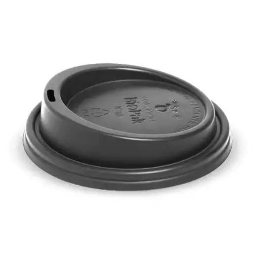 [PCWLPLAB] BLACK RAISED PLA COFFEE LID to suit 8/12/16/20oz 90mm COMPOSTABLE CUPS